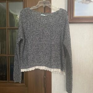 Urban Outfitters Blue Grey Sweater with Lace Trim